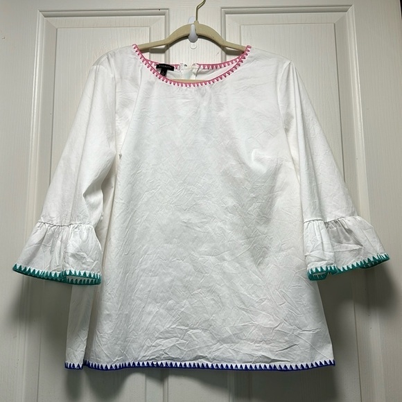 TALBOTS White Poplin Shirt with Embroidery Trim Sz Large - Picture 1 of 6